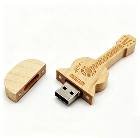 Memoria USB de bambú con forma de guitarra