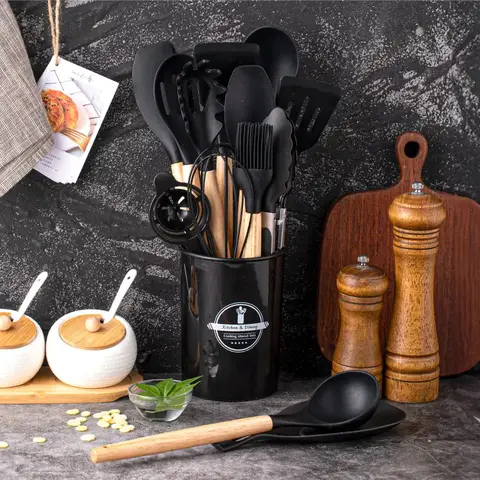 Juego de utensilios de cocina de silicona 14 piezas con soporte